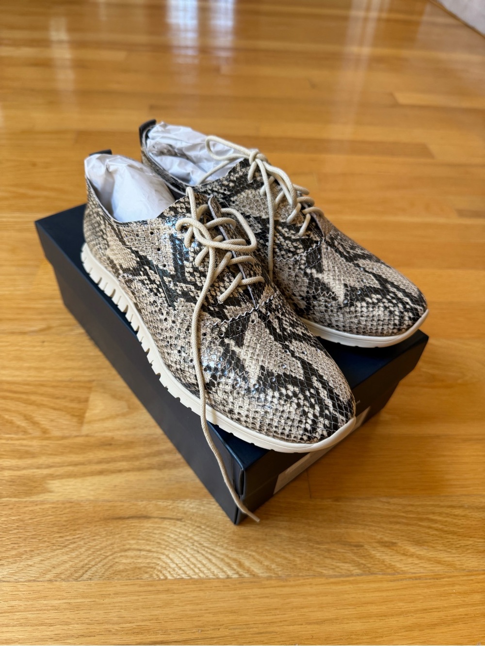 Cole Haan Women's Snake-Print Lace-Up Sneakers in Beige/Black